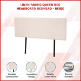 Linen Fabric Queen Bed Headboard Bedhead - Beige - Front View