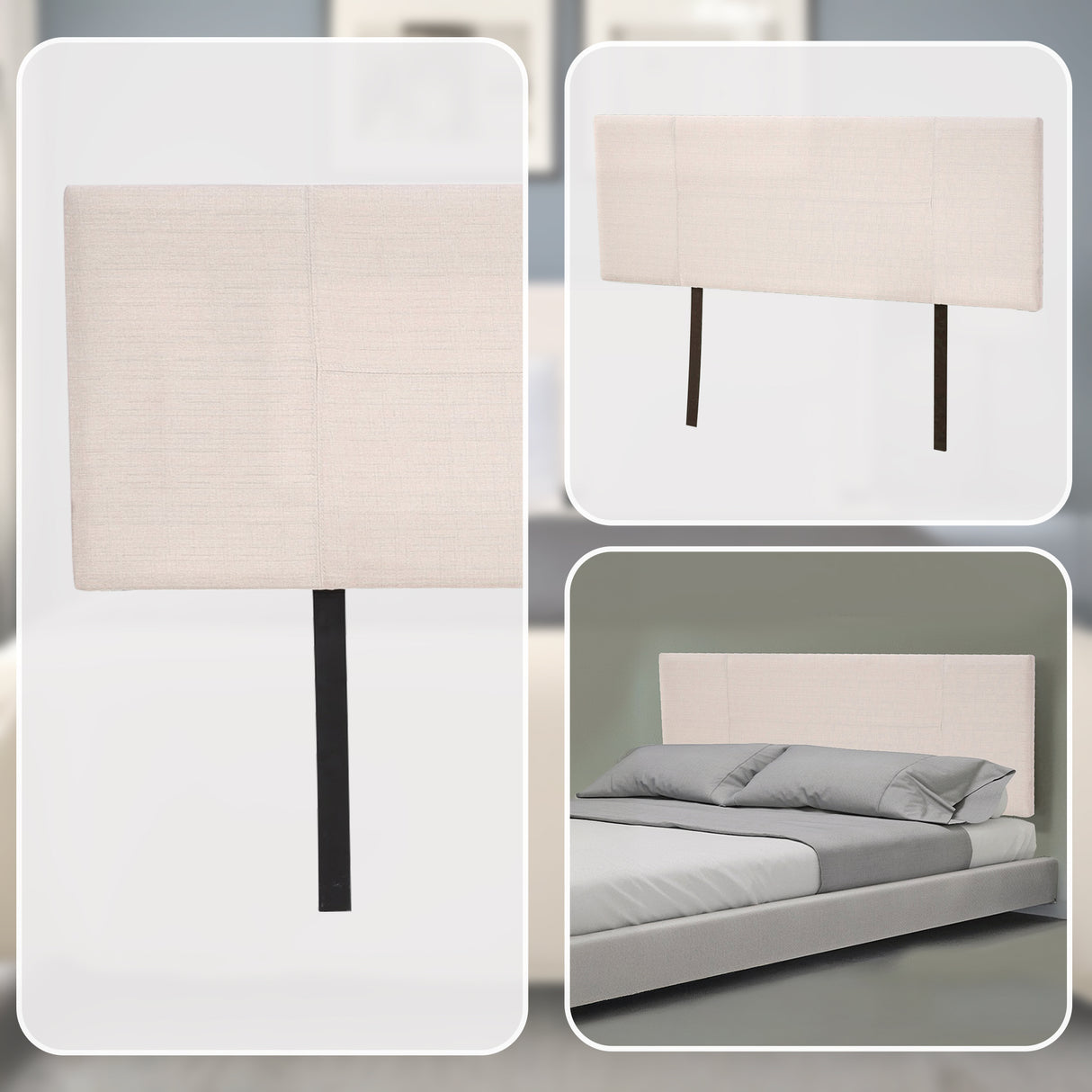 Linen Fabric Queen Bed Headboard Bedhead - Beige