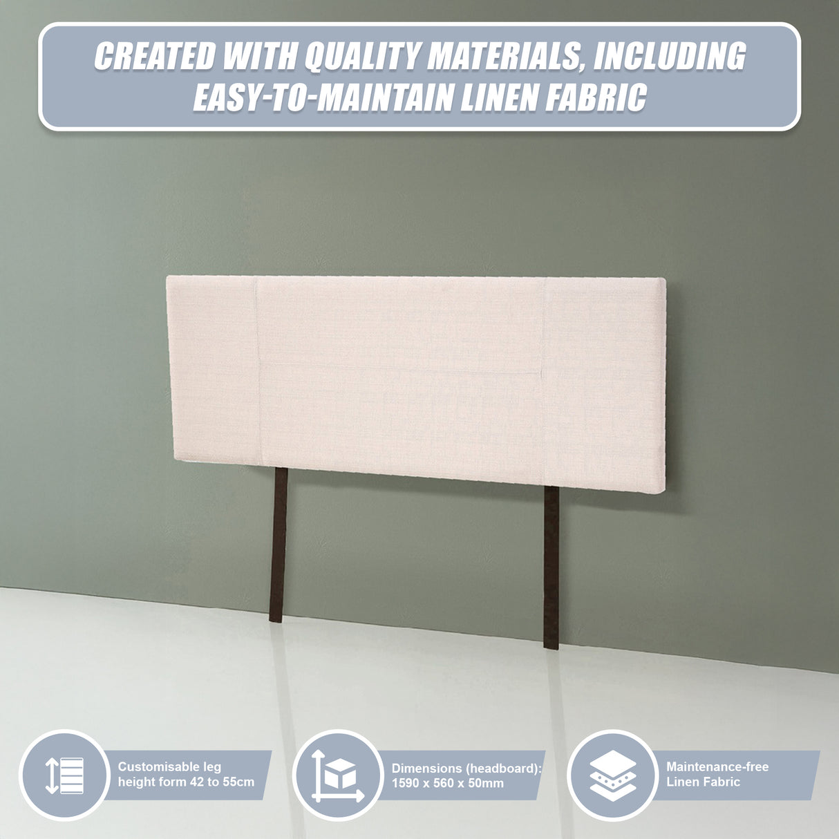 Linen Fabric Queen Bed Headboard Bedhead - Beige