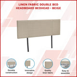 Linen Fabric Double Bed Headboard Bedhead - Beige - Front View