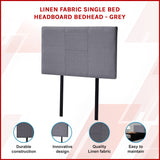 Linen Fabric Single Bed Headboard Bedhead - Grey