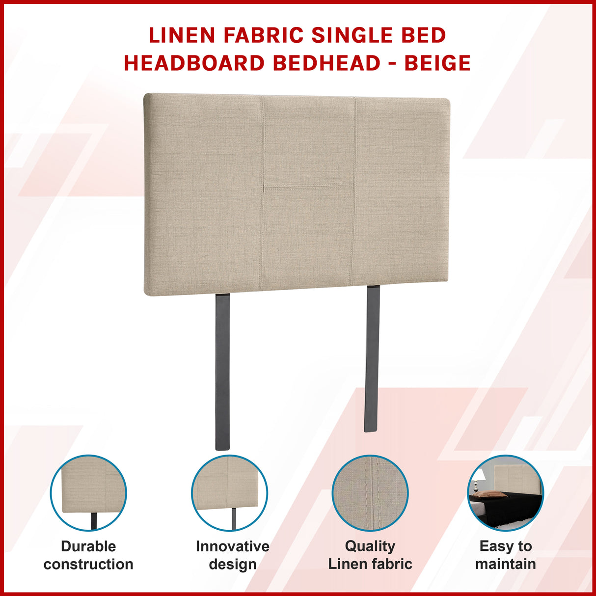 Linen Fabric Single Bed Headboard Bedhead - Beige