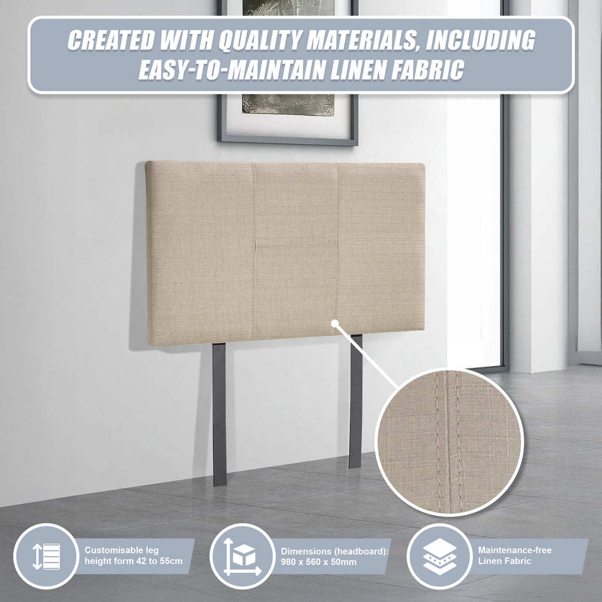 Linen Fabric Single Bed Headboard Bedhead - Beige