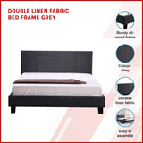 Double Linen Fabric Bed Frame Grey - Side View