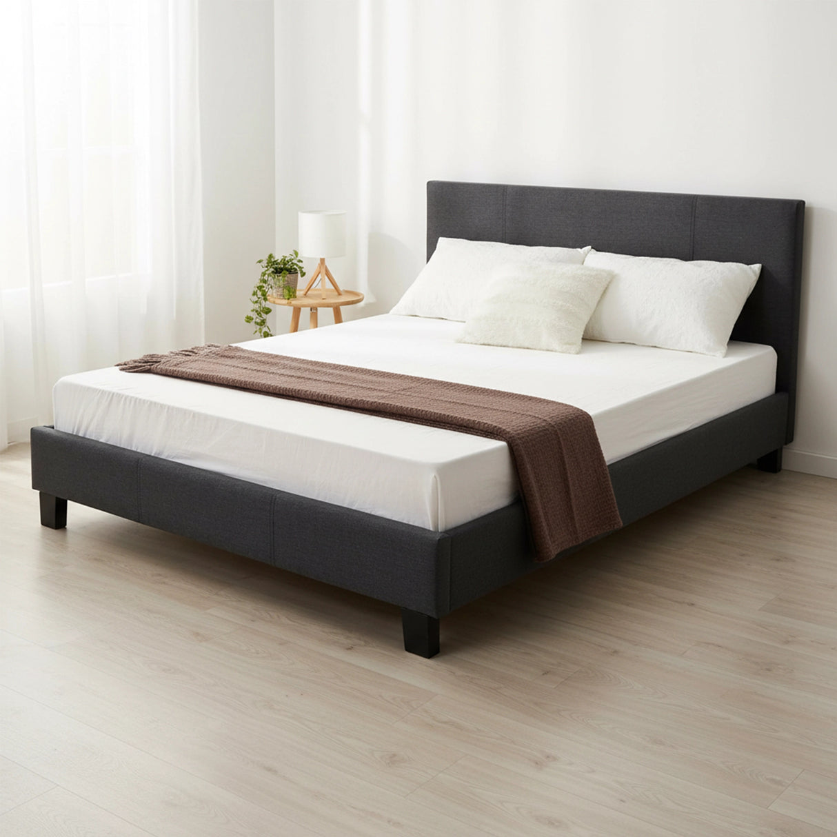 Queen Linen Fabric Bed Frame Grey