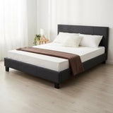 Queen Linen Fabric Bed Frame Grey - 45-Degree Angle