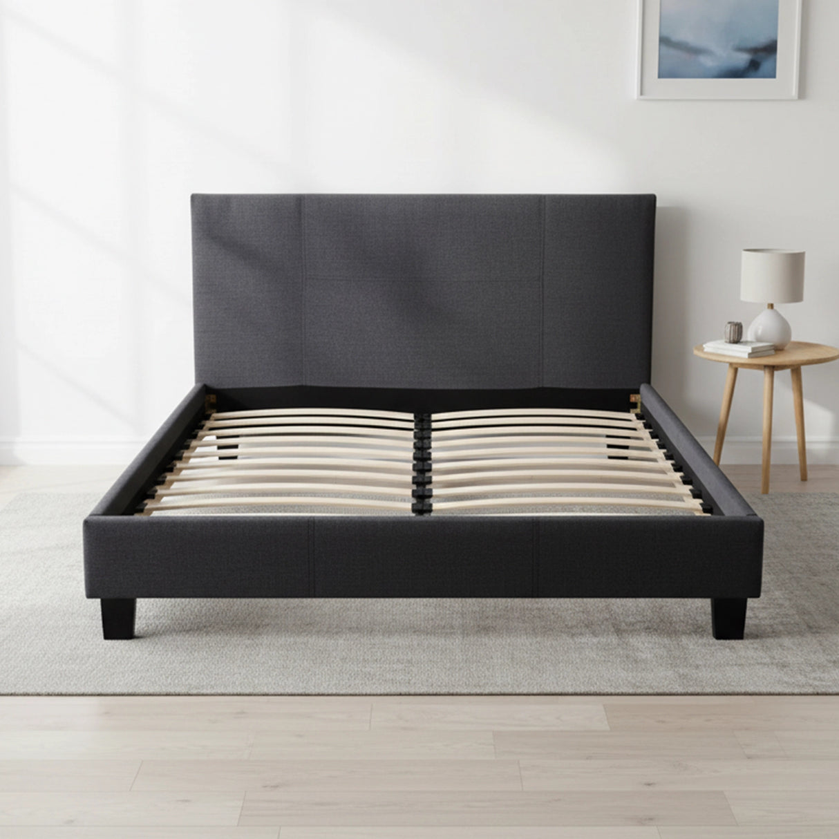 Queen Linen Fabric Bed Frame Grey