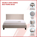 Double Linen Fabric Bed Frame Beige - Side View