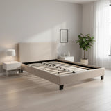 Double Linen Fabric Bed Frame Beige - Close-Up Angle