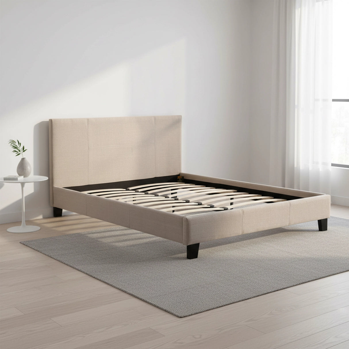 Queen Linen Fabric Bed Frame Beige