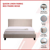 Queen Linen Fabric Bed Frame Beige - Side View