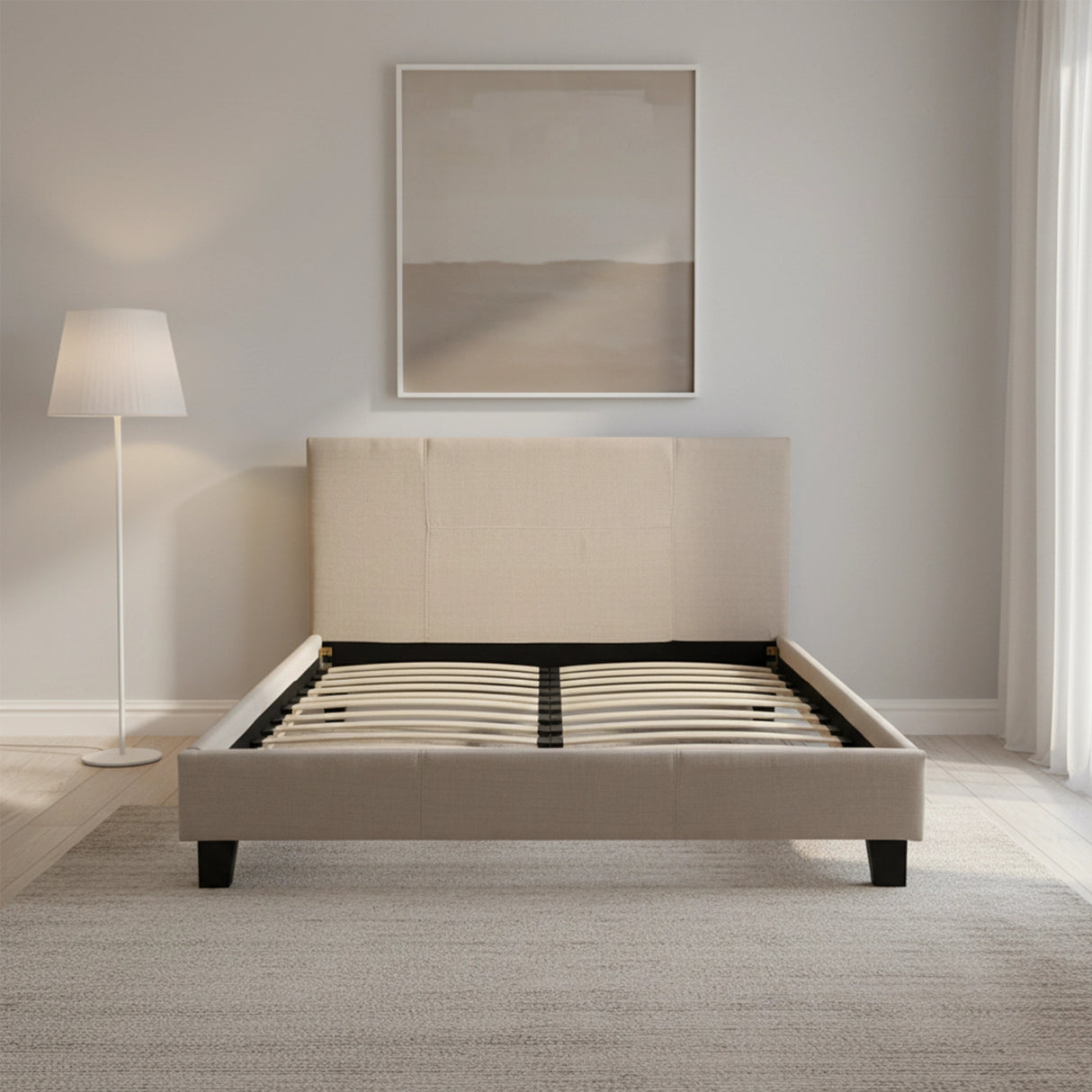 Queen Linen Fabric Bed Frame Beige