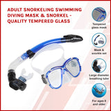 Adult Snorkeling Swimming Diving Mask & Snorkel - Quality Tempered Glass - Front View