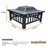 18" Square Metal Fire Pit Outdoor Heater