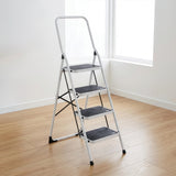 Foldable Non Slip 4 Step Steel Ladder - Side View