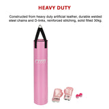 70lb Red Heavy Bag Kit Punching Boxing Bag Gloves Hand Wraps - Close-Up Angle