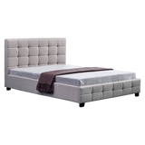 Linen Fabric Double Deluxe Bed Frame Beige - Front View
