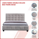 Linen Fabric Double Deluxe Bed Frame Beige - Side View