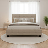 Linen Fabric Double Deluxe Bed Frame Beige - 45-Degree Angle