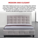 Linen Fabric Double Deluxe Bed Frame Beige - Low Angle