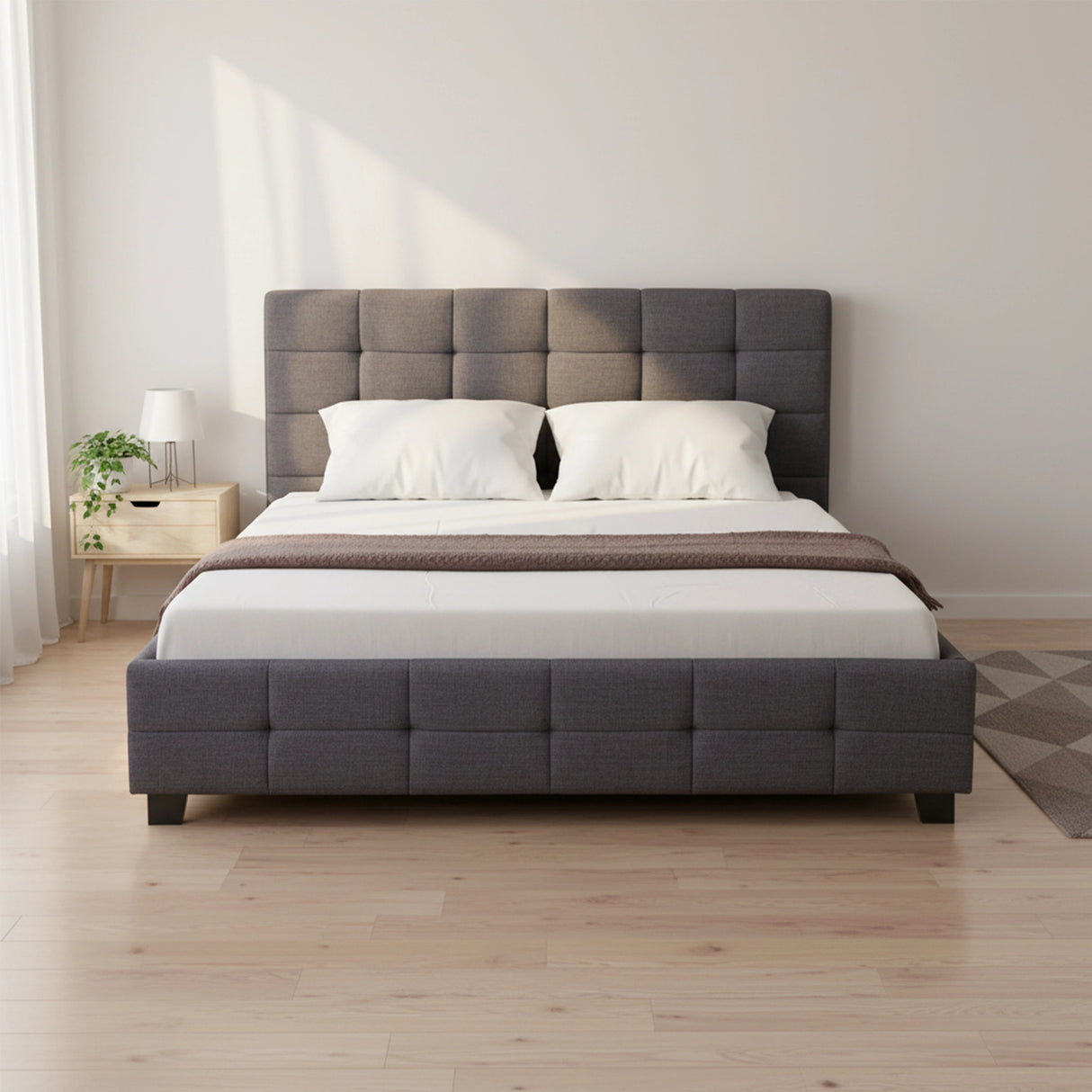 Linen Fabric Double Deluxe Bed Frame Grey