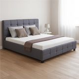 Linen Fabric Double Deluxe Bed Frame Grey - Close-Up Angle