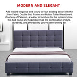 Linen Fabric Double Deluxe Bed Frame Grey - Low Angle