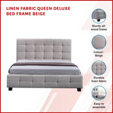 Linen Fabric Queen Deluxe Bed Frame Beige - Side View