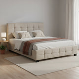 Linen Fabric Queen Deluxe Bed Frame Beige - 45-Degree Angle