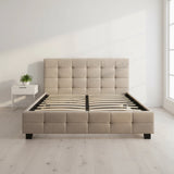 Linen Fabric Queen Deluxe Bed Frame Beige - Close-Up Angle