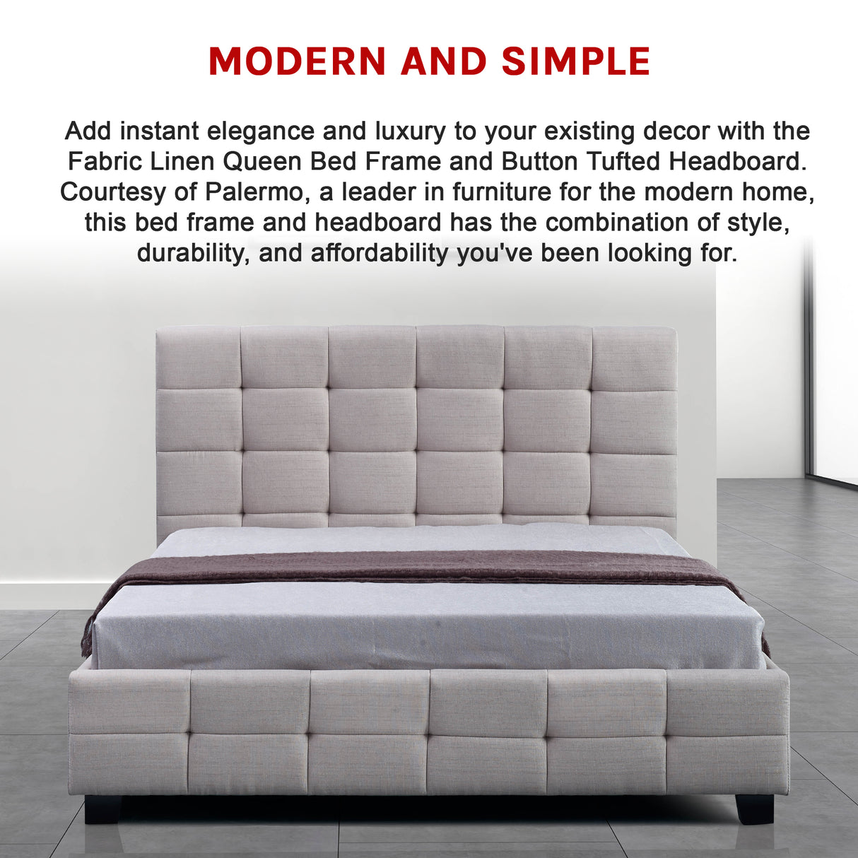 Linen Fabric Queen Deluxe Bed Frame Beige