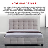 Linen Fabric Queen Deluxe Bed Frame Beige - Low Angle