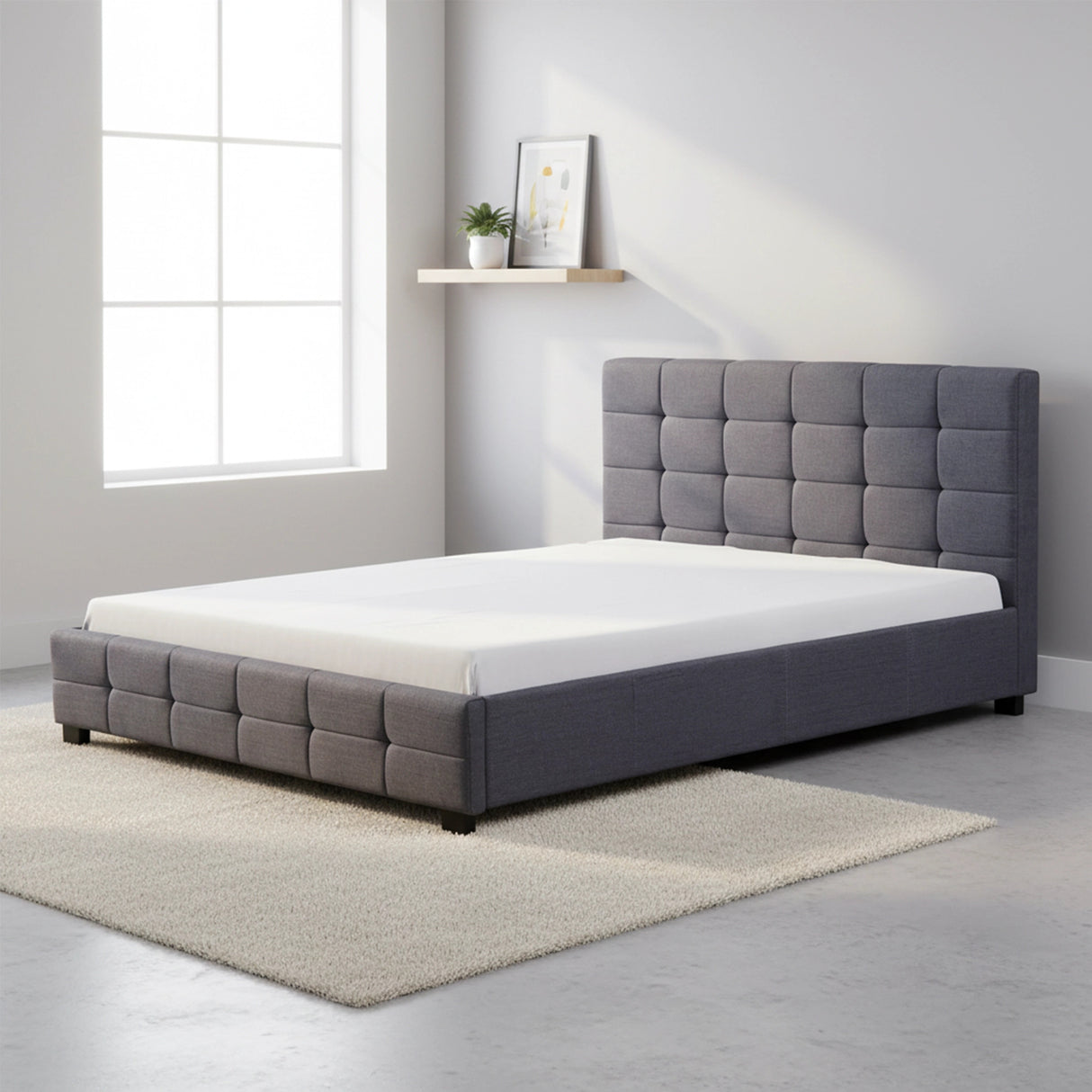 Linen Fabric Queen Deluxe Bed Frame Grey
