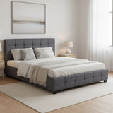Linen Fabric Queen Deluxe Bed Frame Grey