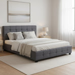 Linen Fabric Queen Deluxe Bed Frame Grey