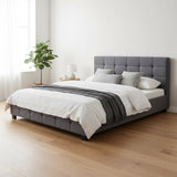 Linen Fabric Queen Deluxe Bed Frame Grey - Close-Up Angle