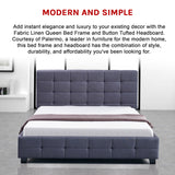 Linen Fabric Queen Deluxe Bed Frame Grey - Low Angle