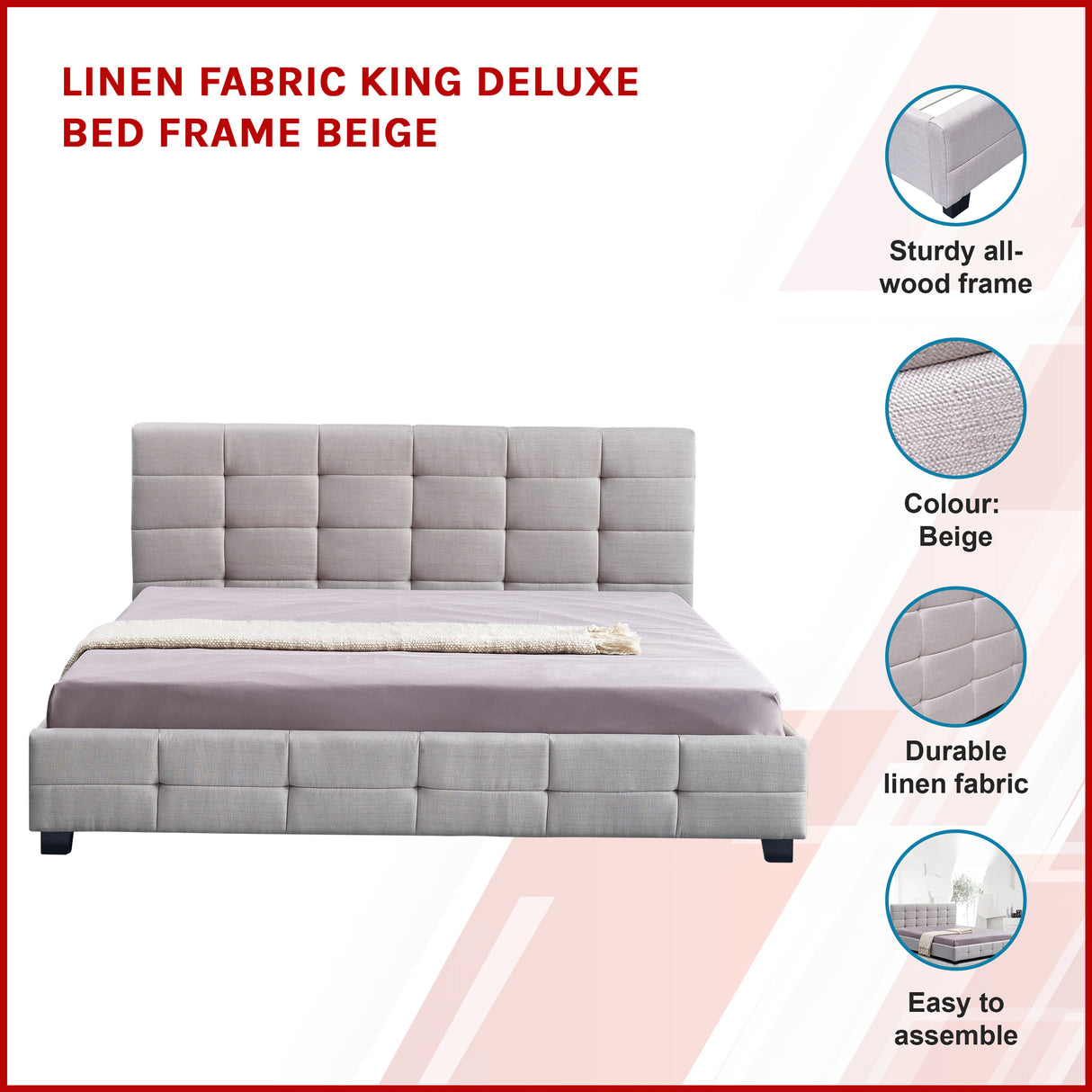 Linen Fabric King Deluxe Bed Frame Beige