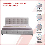 Linen Fabric King Deluxe Bed Frame Beige - Side View