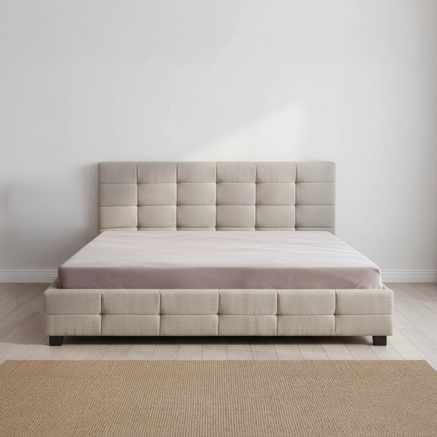 Linen Fabric King Deluxe Bed Frame Beige