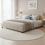 Linen Fabric King Deluxe Bed Frame Beige - Close-Up Angle