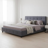 Linen Fabric King Deluxe Bed Frame Grey - Close-Up Angle