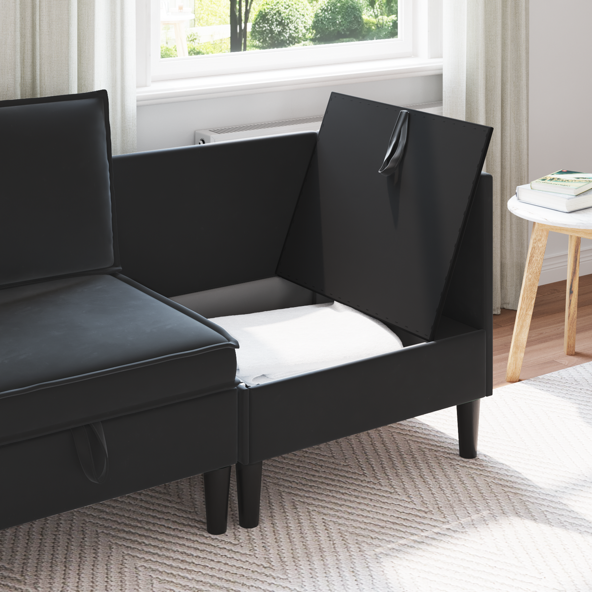 Sofa with Storage Black Velvet
