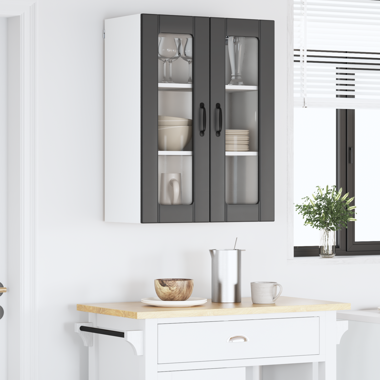 Wall Glass Cabinet LUCCA Black 60 x 31 x 80 cm Engineered Wood