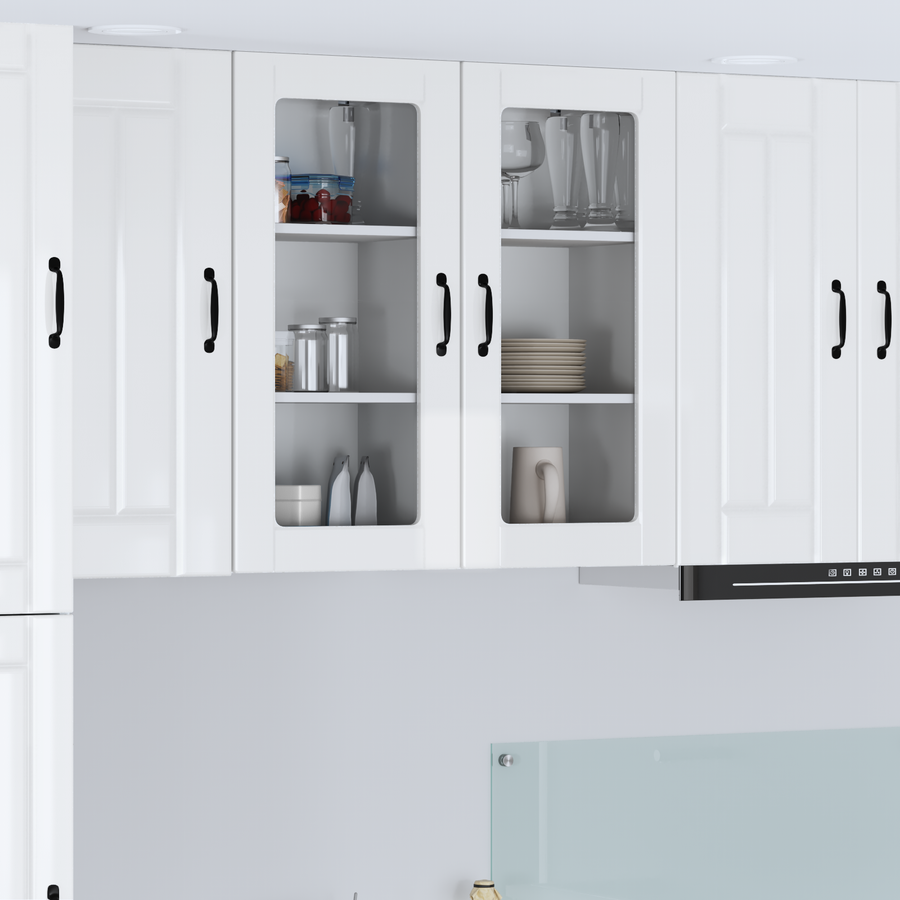 Wall Glass Cabinet LUCCA 2 pcs High Gloss White Engineered Wood