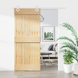 Sliding Door Natural and White 90 x 210 cm Solid Pine Wood - Front View
