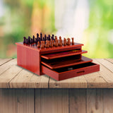 10 in 1 Wooden Chess Board Games Slide Out Checkers House Unit Set - Front View