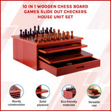 10 in 1 Wooden Chess Board Games Slide Out Checkers House Unit Set - Close-Up Angle