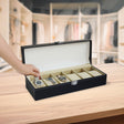 6 Slot Mens Watch Display Case Box Black PU Leather