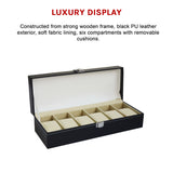 6 Slot Mens Watch Display Case Box Black PU Leather - Extra Image